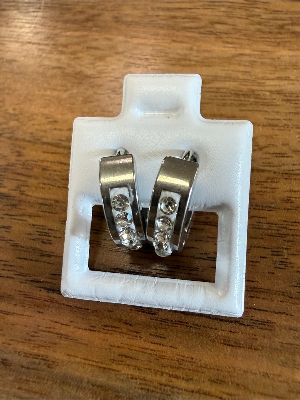 Acer Silver Hoop Earrings with Clear Crystal Accents